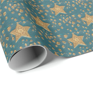 Goldene Sterne auf blauem Nachthimmel-Muster Elega Geschenkpapier