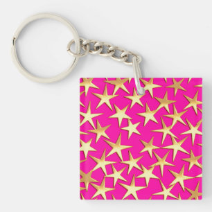 Goldene Sterne auf Fuchsia-Rosa Schlüsselanhänger