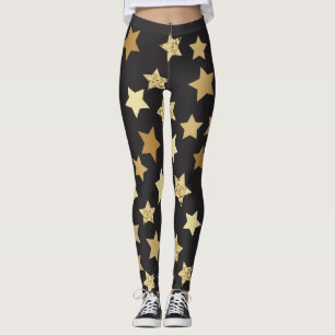 Goldene Sterne auf schwarzem Hintergrund-Muster Leggings