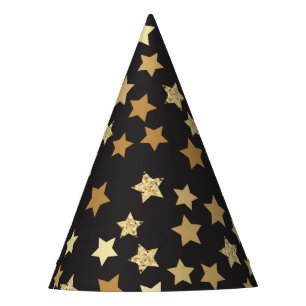 Goldene Sterne auf schwarzem Hintergrund Muster Ya Partyhütchen