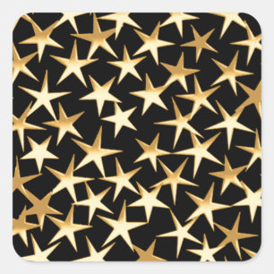 Goldene Sterne auf schwarzem Hintergrund Quadratischer Aufkleber