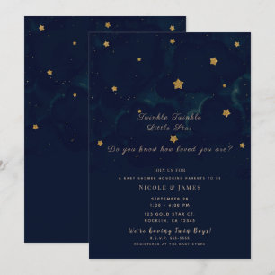 Goldene Sterne Dunkelblaue nächtliche Baby Shower Einladung