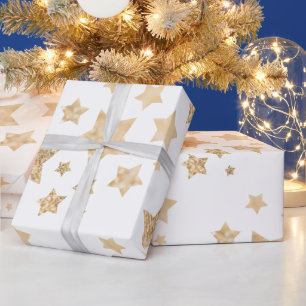 Goldene Sterne Frohe Weihnachtsfeiertage weiß Geschenkpapier