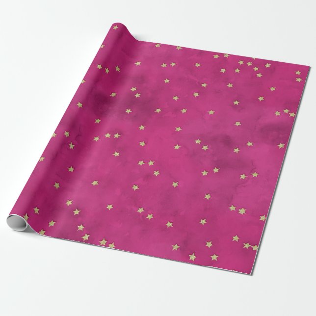 Goldene Sterne im rosa Hintergrund Geschenkpapier (Ungerollt)
