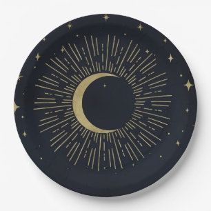 Goldene Sterne Nacht Himmelsaufgang Mond Hochzeit Pappteller