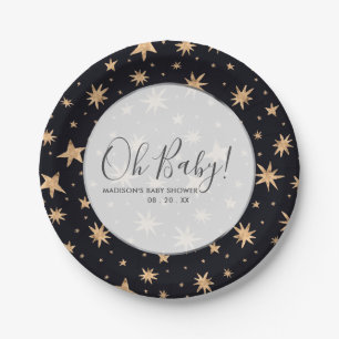 Goldene Sterne Navy Blau Weltraum Individuelle Bab Pappteller