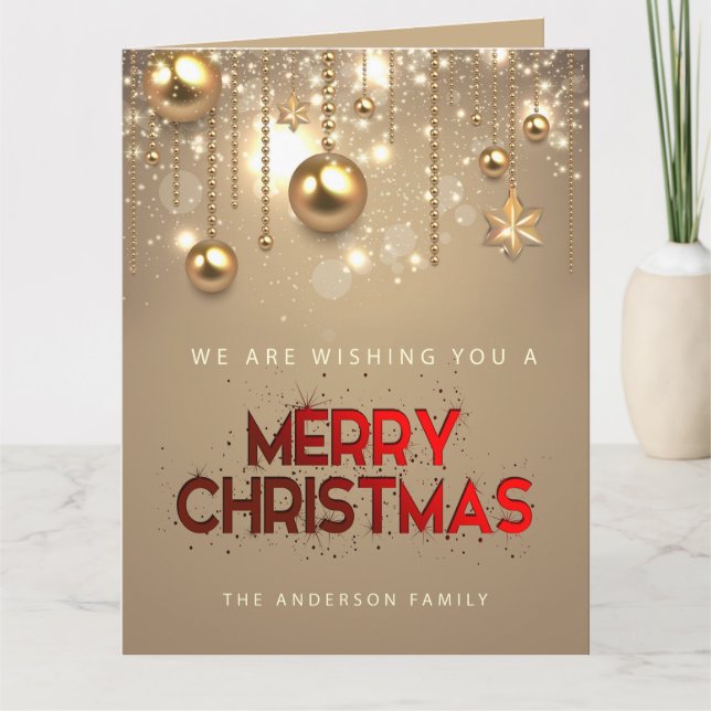 Goldene Sterne, Ornamente , Frohe Weihnachten Karte (Vorderseite)