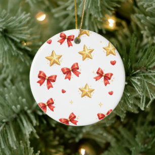 Goldene Sterne & Rote Schleifen Weihnachtsbaumschm Keramik Ornament