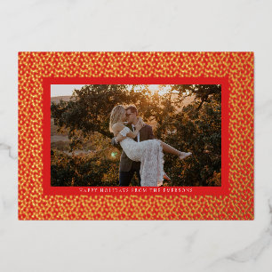 Goldene Sterne Rotes Boho-Foto Goldfolie Feiertags Folien Feiertagskarte
