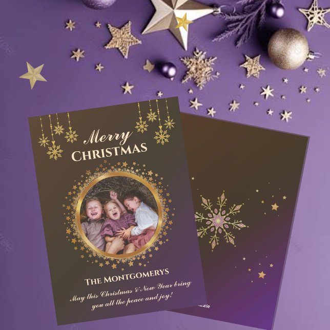 Goldene Sterne & Schneeflocken Foto Feiertagskarte (Von Creator hochgeladen)