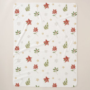 Goldene Sterne Schneeflocken Rot Creme Weihnachten Sherpadecke