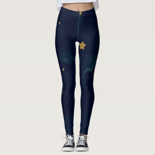 Goldene Sterne und dunkelblaue Himmelswolken Süße Leggings