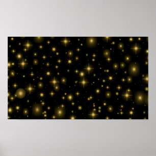 Goldene Sterne und Glitzern auf schwarz Poster