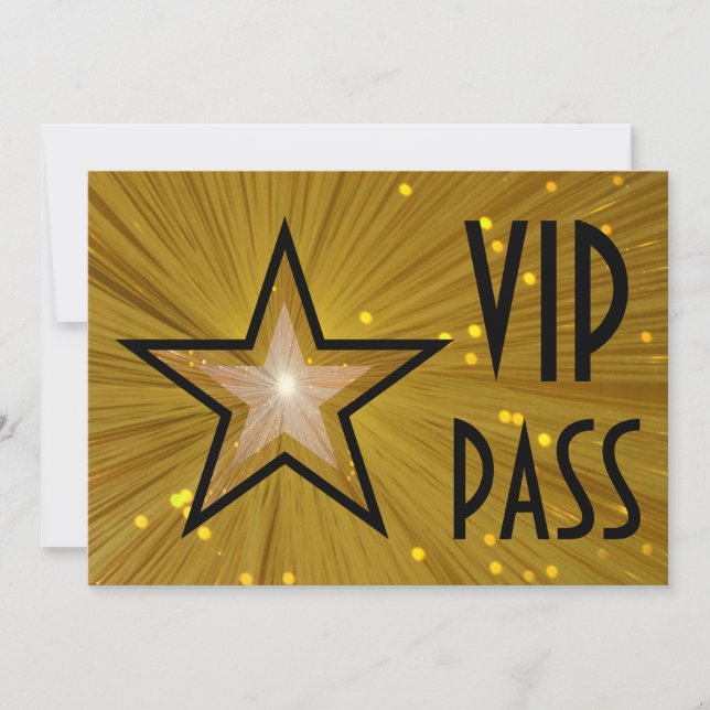 Goldene Sterne "VIP PASS", horizontale schwarze Rü Einladung (Vorderseite)