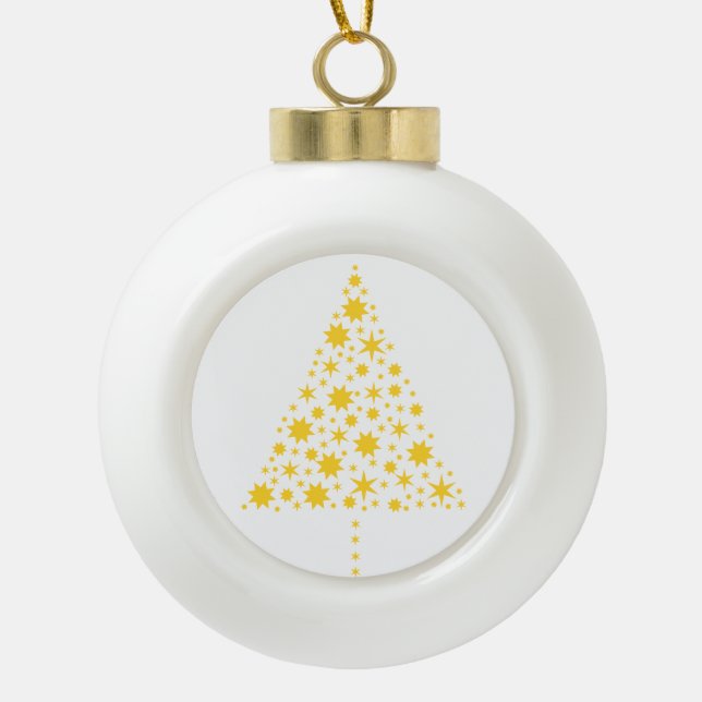 Goldene Sterne Weihnachtsbaum Keramik Kugel-Ornament (Vorderseite)