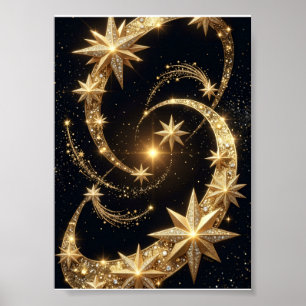 Goldene Sterne wirbeln himmlische Magie Nacht Flee Poster