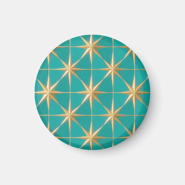 Goldene Sternenexplosion Geometrisch Türkis Mittel Magnet (Vorne)