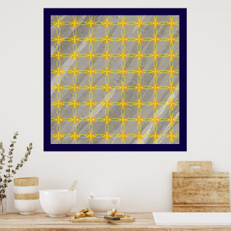 Goldene Sternkreuze auf grauen Wellen Poster