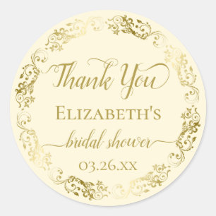 Goldene Stickerei auf Elfenbeinfarbenem Brautparty Runder Aufkleber