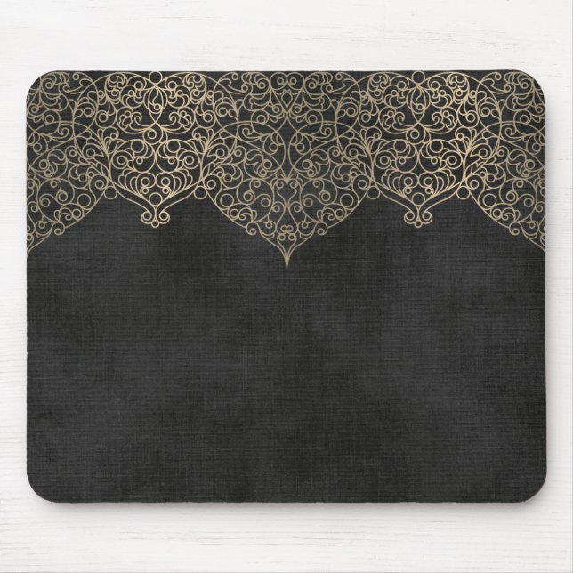 Goldene Stickerei auf Schwarz Mousepad (Vorne)