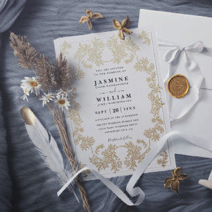 Goldene Stickerei Vintage Klassisch Elegante QR-Co Einladung