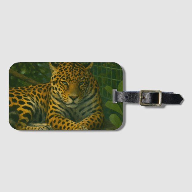 Goldene Stille - ruhender Leopard in Foliage Gepäckanhänger (Vorderseite (Horizontal))