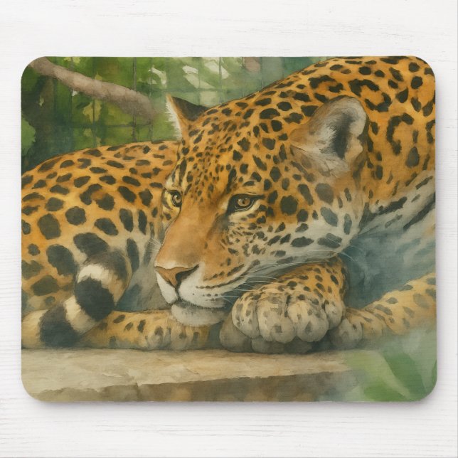 Goldene Stille - ruhender Leopard in Foliage Mousepad (Vorne)