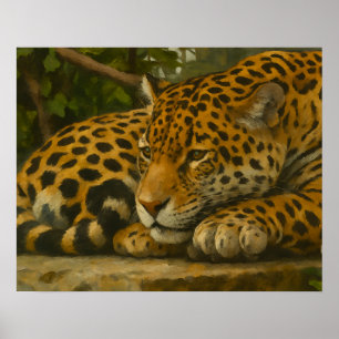 Goldene Stille - ruhender Leopard in Foliage Poster