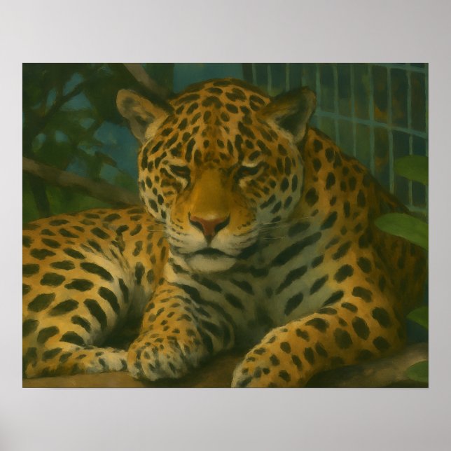 Goldene Stille - ruhender Leopard in Foliage Poster (Vorne)