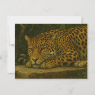 Goldene Stille - ruhender Leopard in Foliage Postkarte