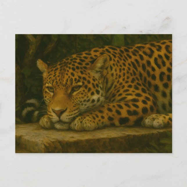 Goldene Stille - ruhender Leopard in Foliage Postkarte (Vorderseite)