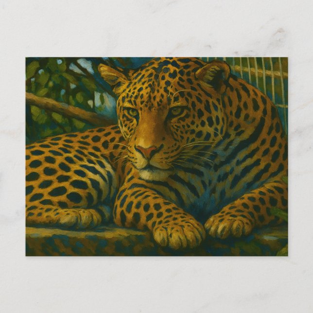 Goldene Stille - ruhender Leopard in Foliage Postkarte (Vorderseite)