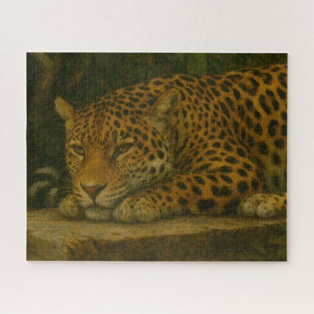 Goldene Stille - ruhender Leopard in Foliage Puzzle (Horizontal)