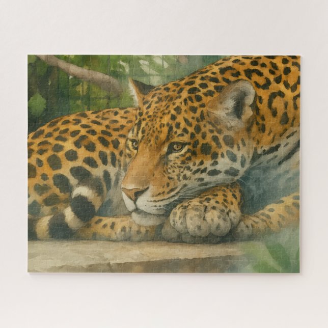 Goldene Stille - ruhender Leopard in Foliage Puzzle (Horizontal)