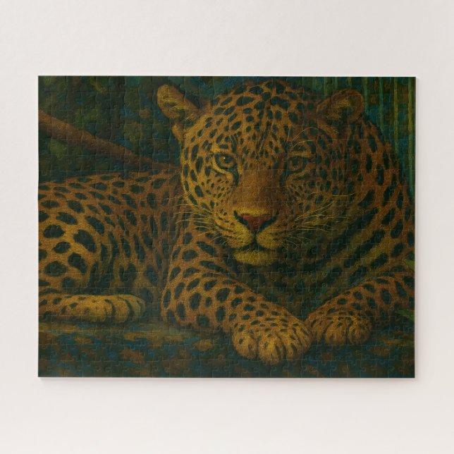 Goldene Stille - ruhender Leopard in Foliage Puzzle (Horizontal)