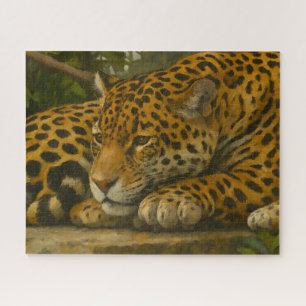 Goldene Stille - ruhender Leopard in Foliage Puzzle