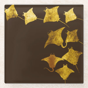 Goldene Stingrochen Glasuntersetzer