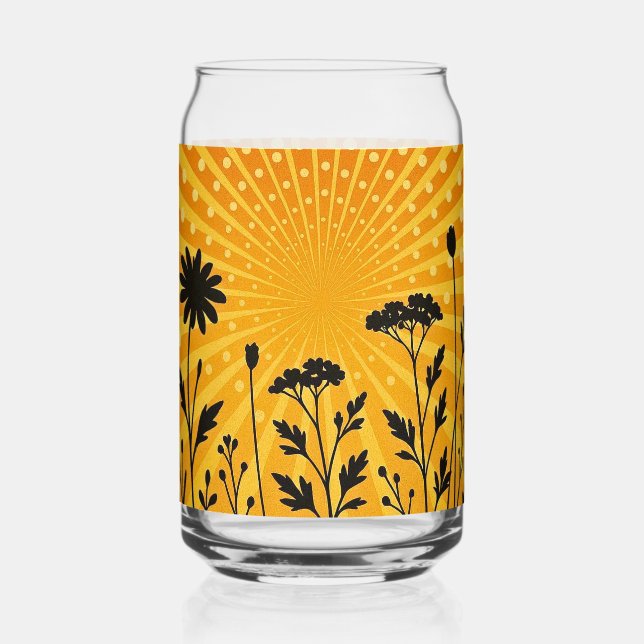 Goldene strahlende Punkte-Silhouette Blüte Dosenglas (Vorderseite)