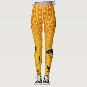 Goldene strahlende Punkte-Silhouette Blüte Leggings