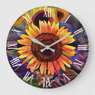 Goldene strahlende Sonnenblume Elegante Kollektion Große Wanduhr