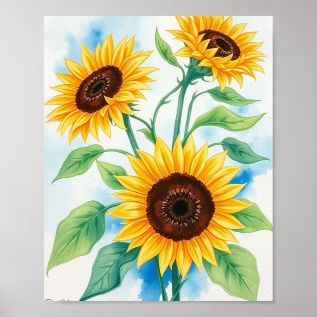 Goldene Strahlung: Ein lebendiger Wasserfarben-Tri Poster (Vorne)