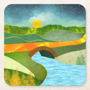 Goldene Straße Rechteckiger Pappuntersetzer