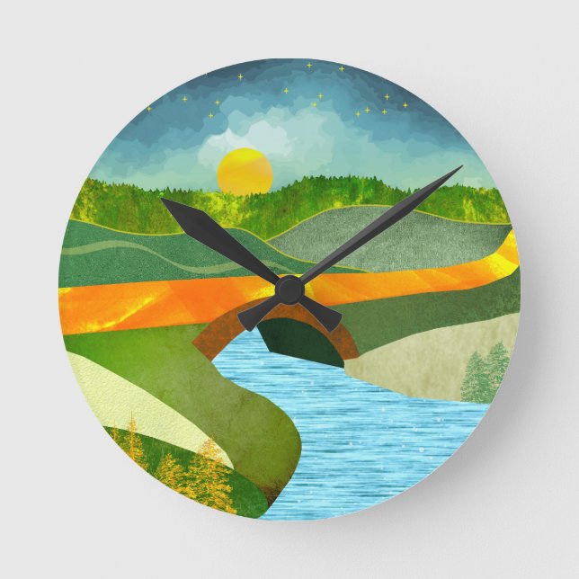 Goldene Straße Runde Wanduhr (Vorderseite)