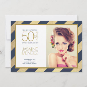 Goldene Streifen 50 & Fabulous Geburtstagsfoto Einladung