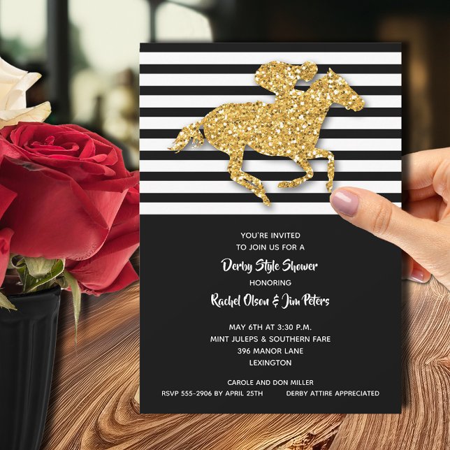 Goldene Streifen Derby Brautparty Einladung (Gold racehorse Derby-theme bridal shower invitations - PRINTED and/or INSTANT DOWNLOAD)