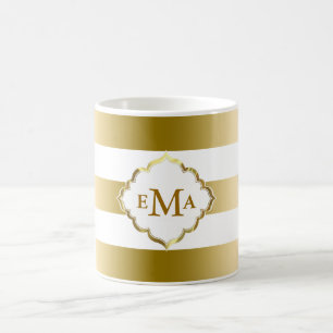 Goldene Streifen mit geometrischem Muster und Mono Kaffeetasse