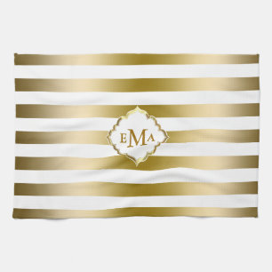 Goldene Streifen mit Monogramm Geometrisches Muste Handtuch