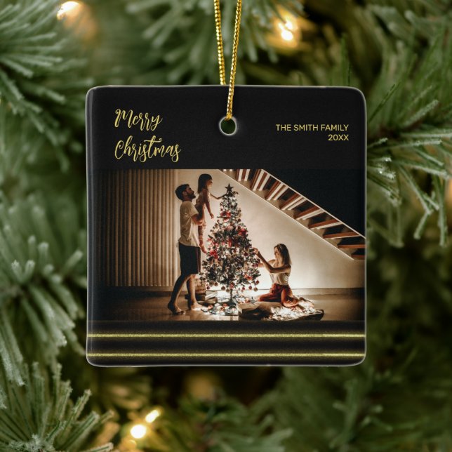 Goldene Streifen Weihnachten Keramik Keramikornament (Baum)