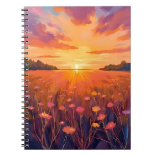 Goldene-Stunde-Blumenfeld-Wasserfarben-Sonnenunter Notizblock