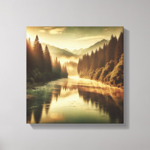 Goldene Stunde im Vintage-Herbstwald auf Leinwand